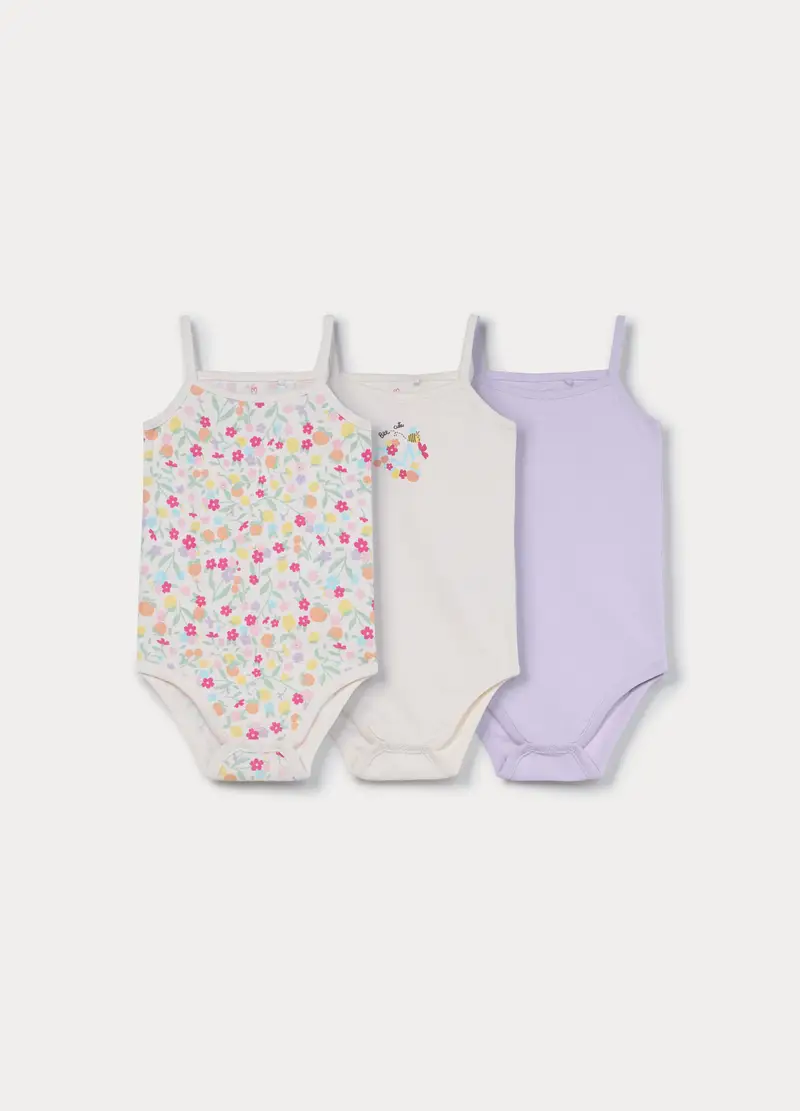 Pack 3 Body In Costina Di Puro Cotone, Neonata, Bianco