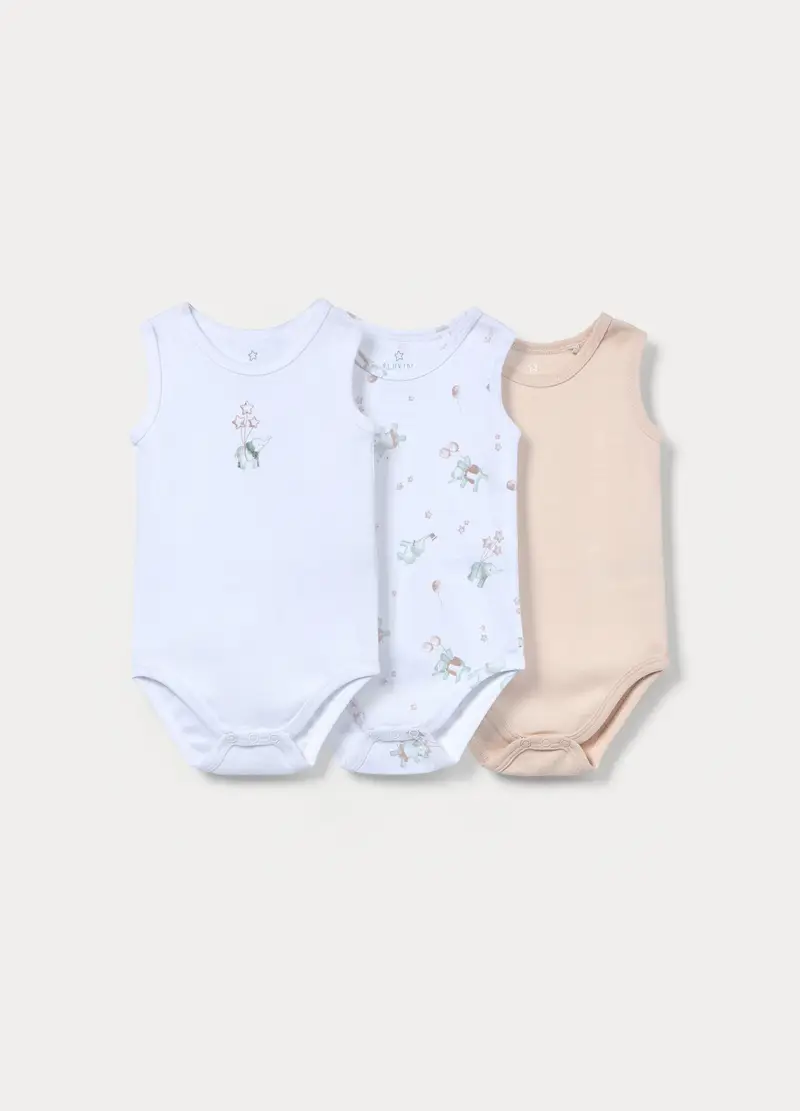 Pack 3 Body In Costina Di Puro Cotone, Neonata, Bianco