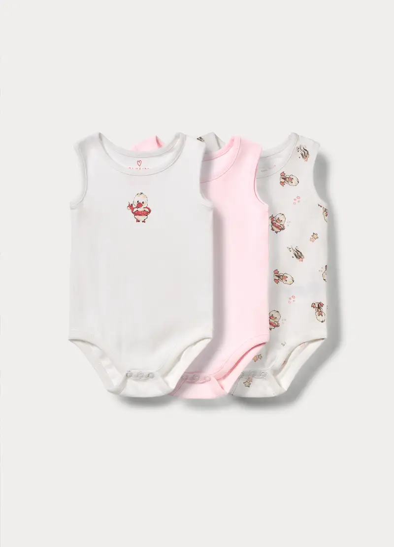 Pack 3 Body In Costina Di Puro Cotone, Neonata, Bianco