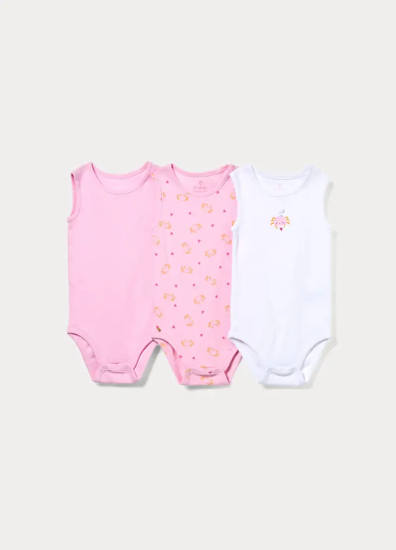 Pack 3 Body In Costina Di Puro Cotone, Neonata, Bianco