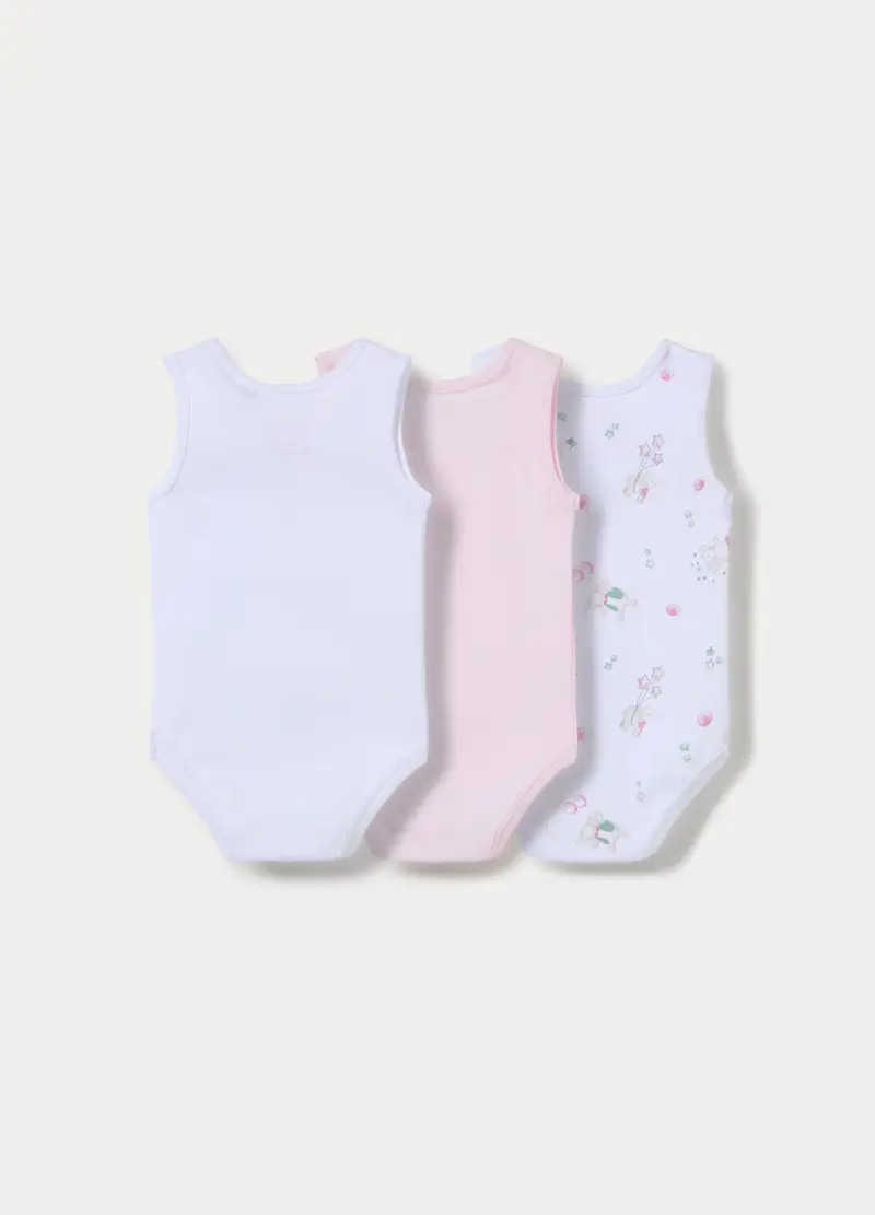 Pack 3 Body In Costina Di Puro Cotone, Neonata, Bianco/Rosa miniatura 2