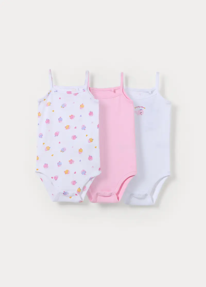 Pack 3 Body In Costina Di Puro Cotone, Neonata, Bianco/Rosa