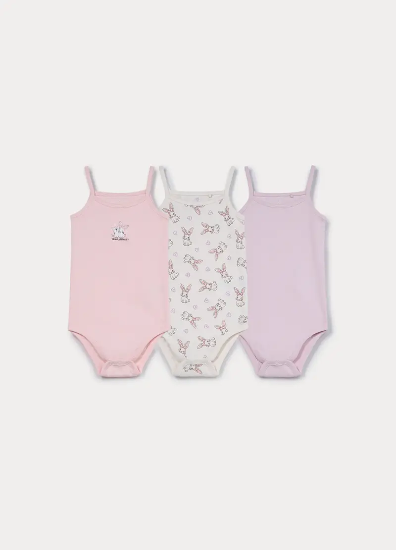 Pack 3 Body In Costina Di Puro Cotone, Neonata, Rosa chiaro