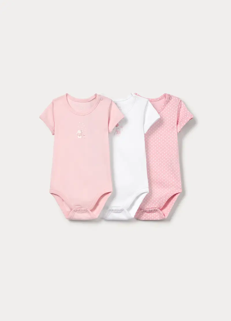 Pack 3 Body In Costina Di Puro Cotone, Neonata, Rosa chiaro