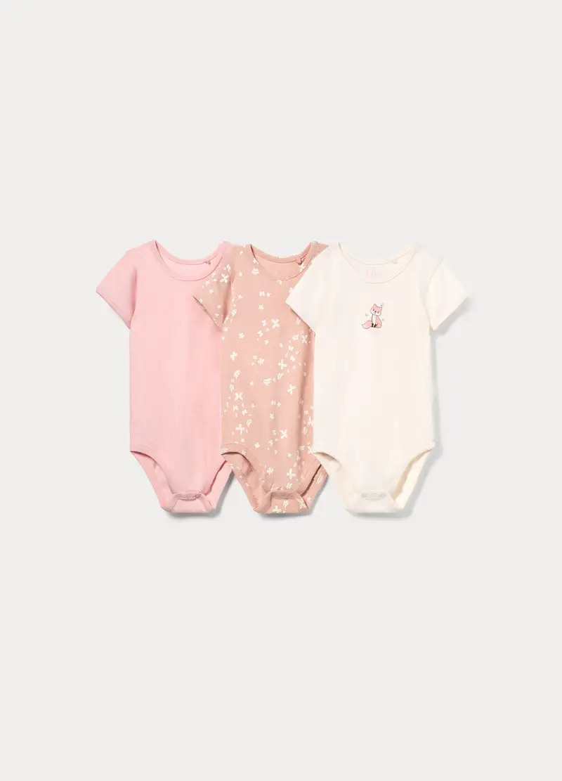 Pack 3 Body In Costina Di Puro Cotone, Neonata, Rosa chiaro