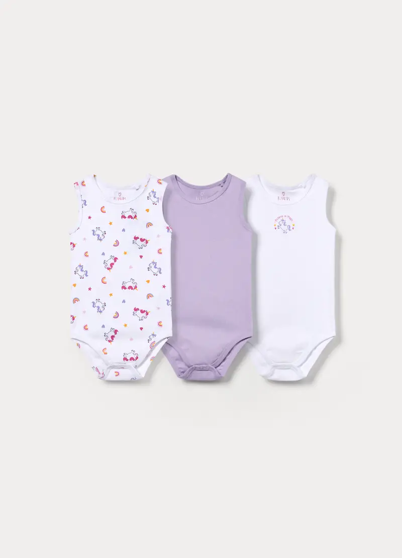 Pack 3 Body In Costina Di Puro Cotone, Neonata, Rosa pastello