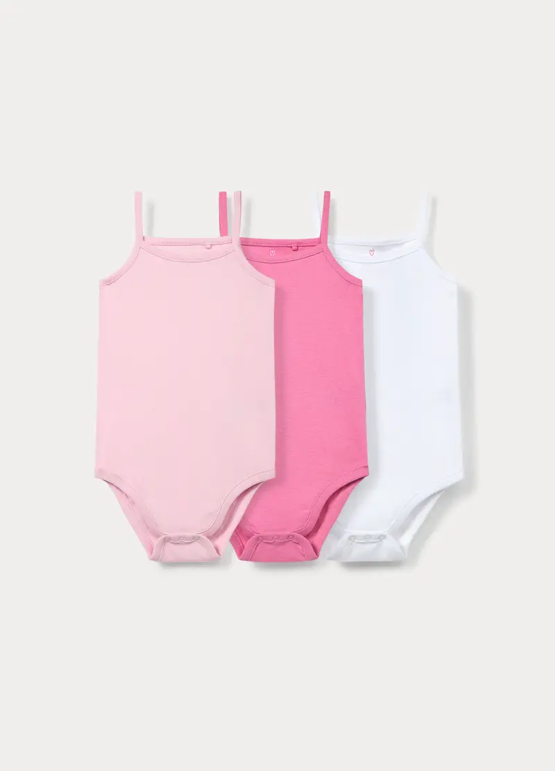 Pack 3 Body In Costina Di Puro Cotone, Neonata, Rosa pastello