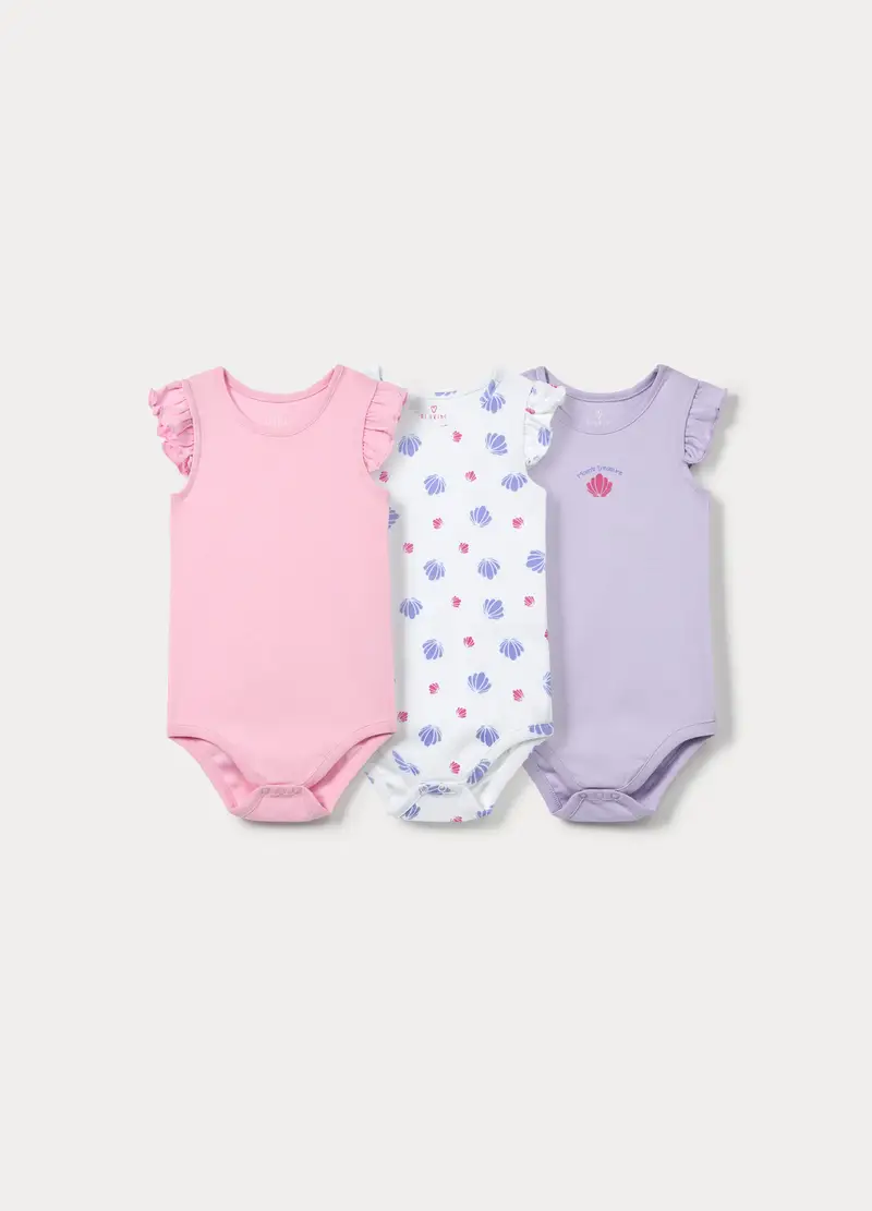 Pack 3 Body In Costina Di Puro Cotone, Neonata, Viola lilla