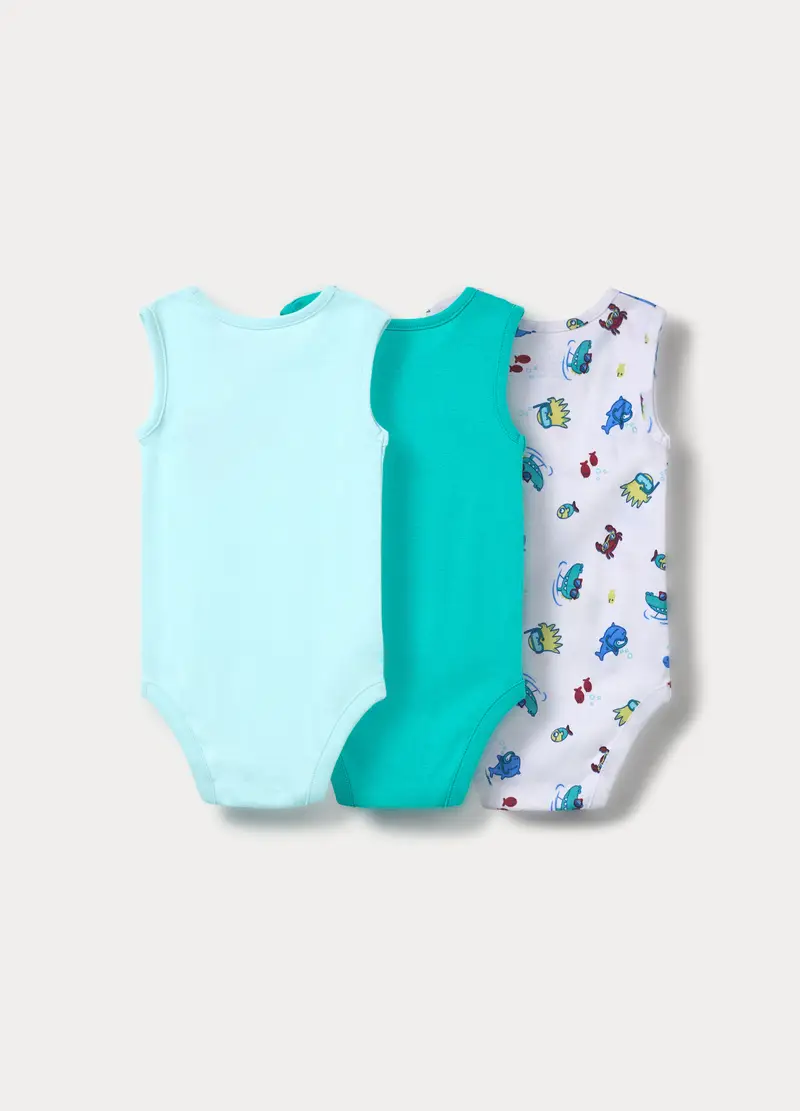 Pack 3 Body In Costina Di Puro Cotone, Neonato, Azzurro turchese miniatura 2