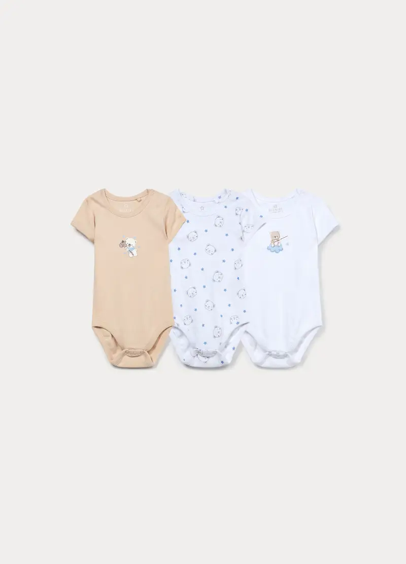 Pack 3 Body In Costina Di Puro Cotone, Neonato, Beige chiaro