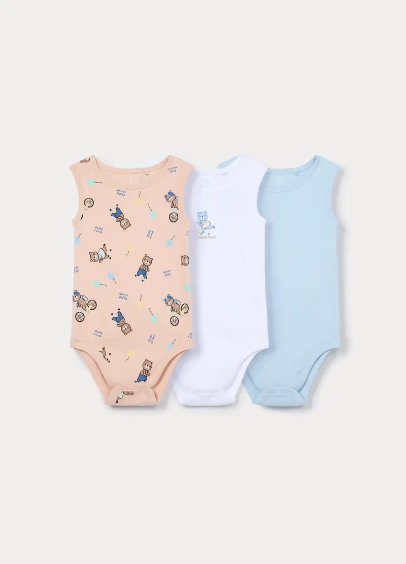 Pack 3 Body In Costina Di Puro Cotone, Neonato, Bianco panna