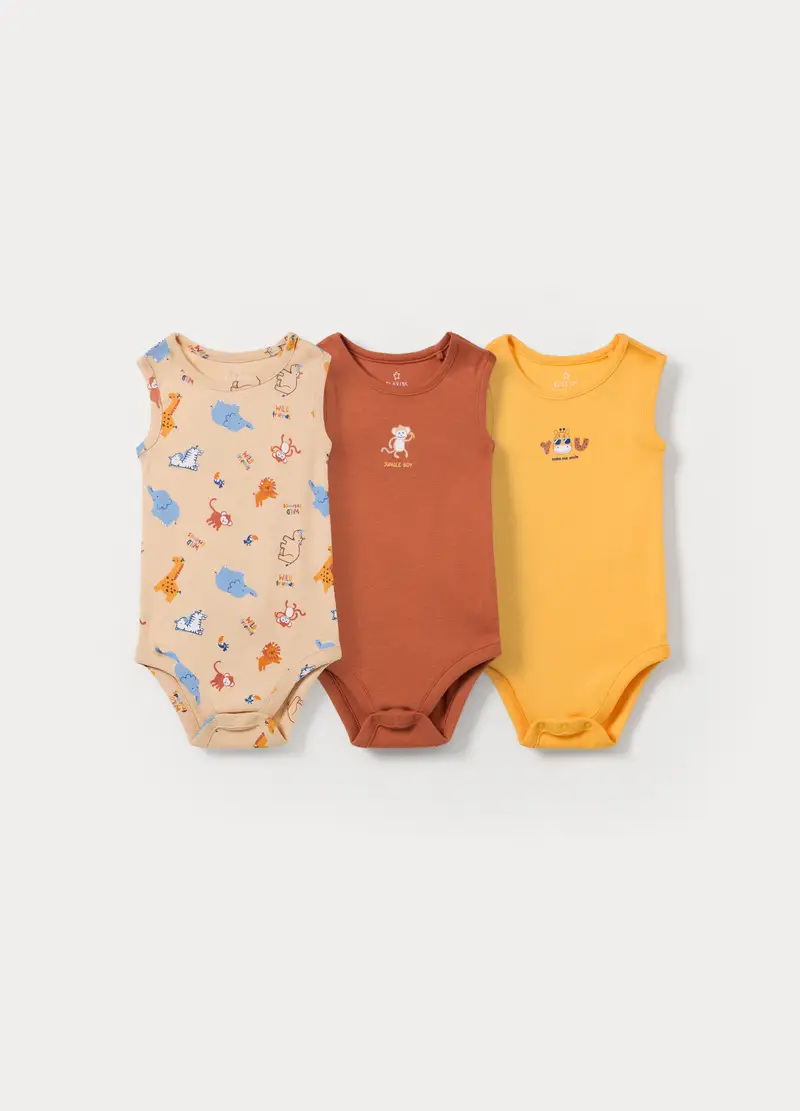 Pack 3 Body In Costina Di Puro Cotone, Neonato, Giallo banana