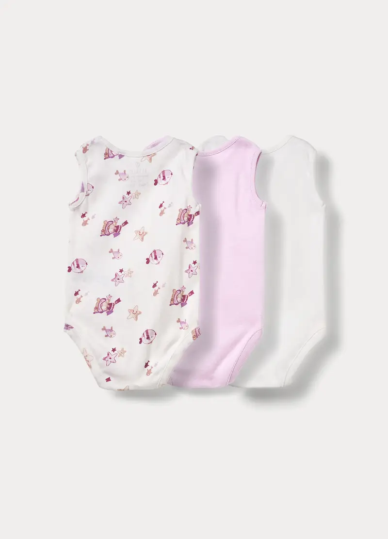 Pack 3 Body In Costina Di Puro Cotone Neonato, Rosa chiaro miniatura 2