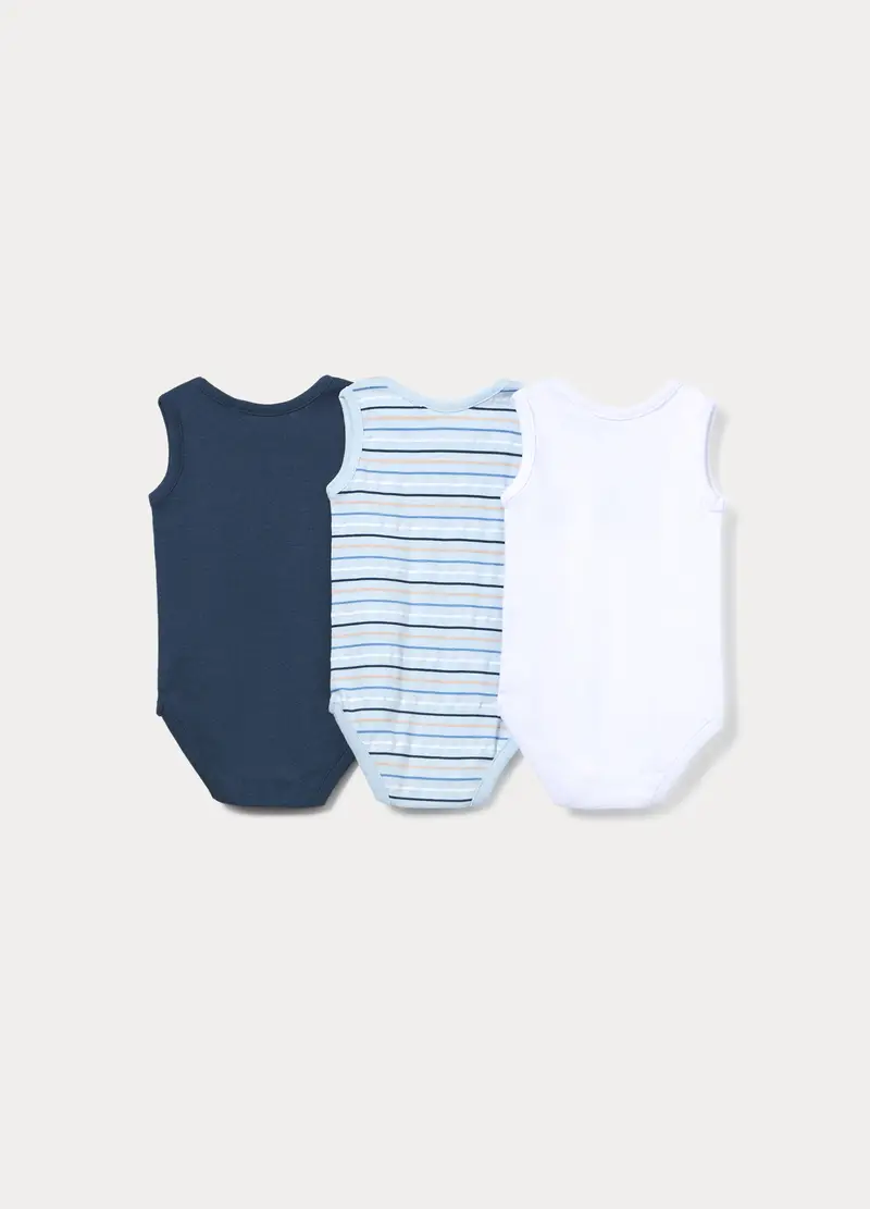 Pack 3 Body In Costina Di Puro Cotone, Unisex, Bianco/Blu miniatura 2