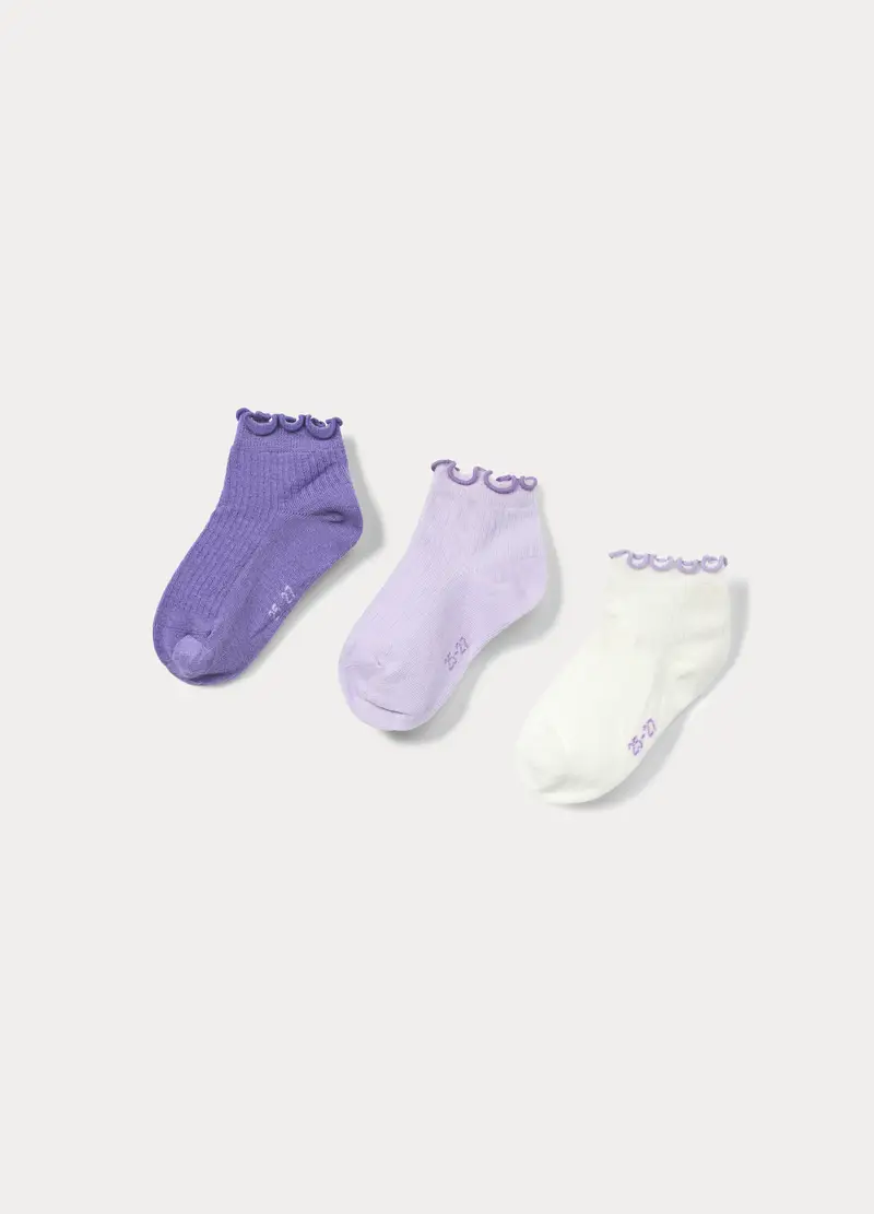 Pack 3 Calze Corte In Costina Misto Cotone, Bambina, Viola lilla