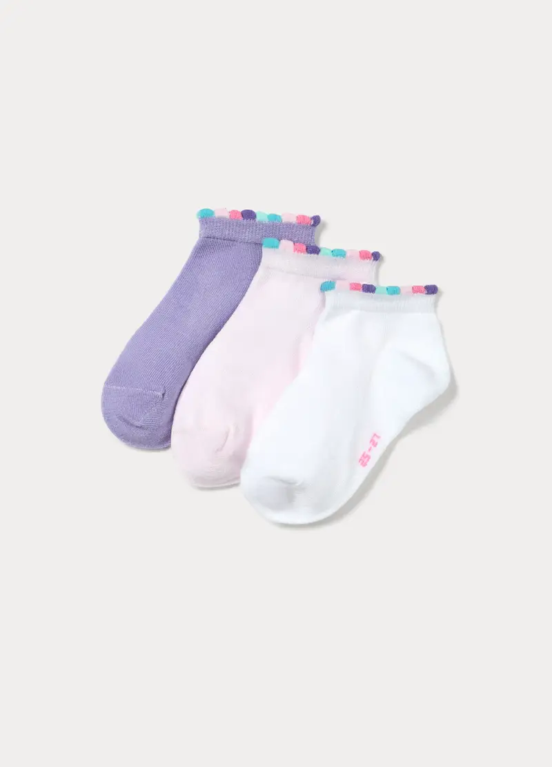 Pack 3 Calze Corte Misto Cotone Stretch, Bambina, Viola lilla