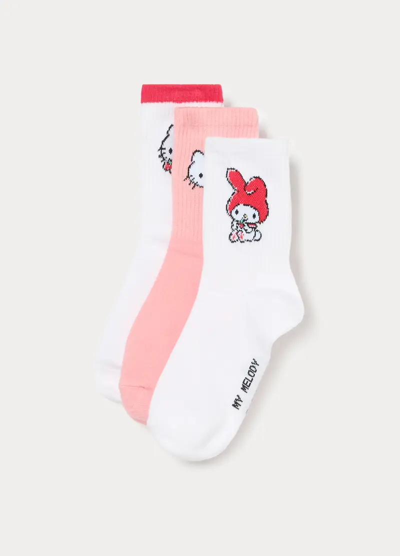 Pack 3 Calze Hello Kitty Misto Cotone, Bambina, Bianco/Rosso