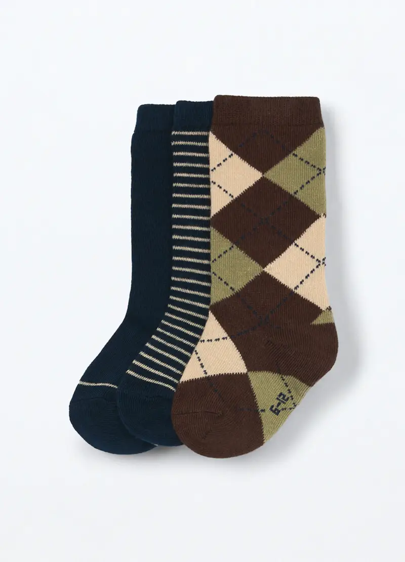 Pack 3 Calze In Misto Cotone Neonato, Marrone cioccolato