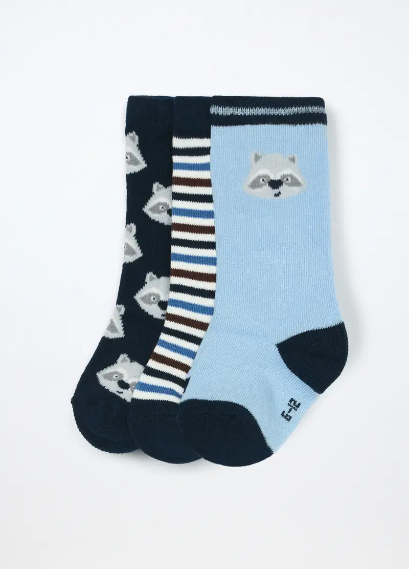 Pack 3 Calze Lunghe In Misto Cotone Neonato, Blu scuro