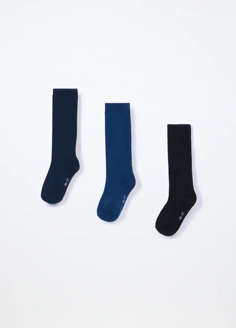 Pack 3 Calze Lunghe Misto Cotone Bambino, Blu Bluette