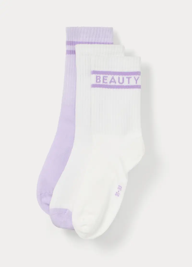 Pack 3 Calze Misto Cotone Stretch, Bambina, Bianco/Viola