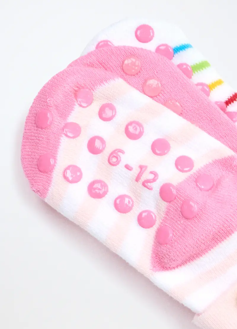 Blukids, Pack 3 Calzini Antiscivolo In Spugna Misto Cotone Neonata, Bianco/Rosa, Taglia: 6-12 miniatura 2