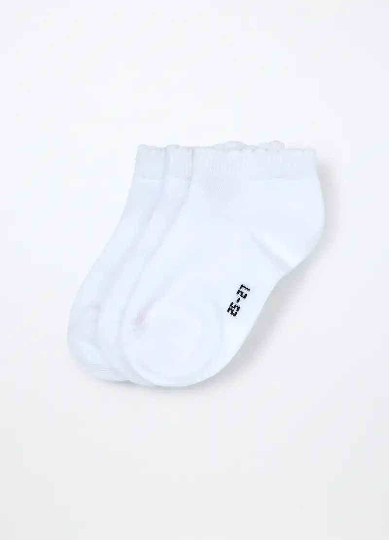 Pack 3 Calzini Corti Misto Cotone Ragazza, Unisex, Bianco gesso