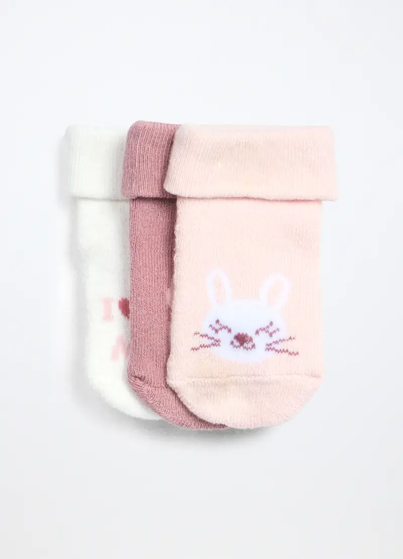 Blukids, Pack 3 Calzini In Spugna Di Misto Cotone Neonata, Rosa scuro, Taglia: 0-3