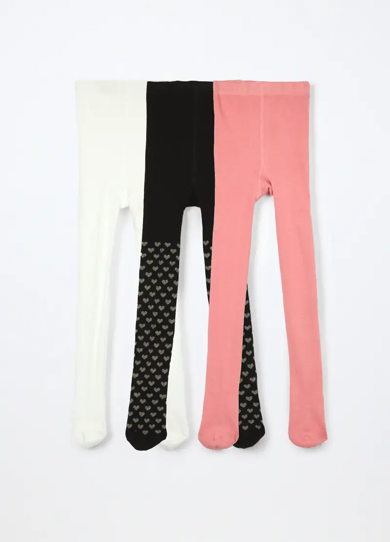 Pack 3 Collant In Cotone Stretch Bambina, Rosa pastello