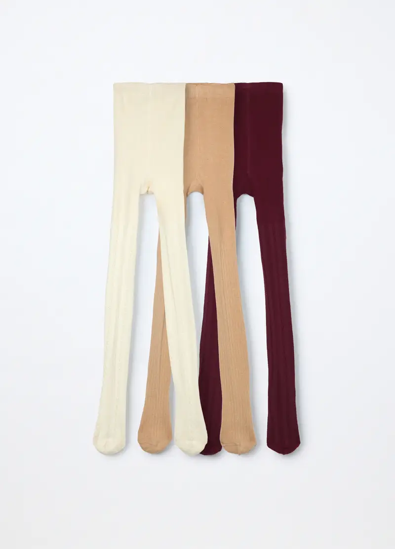 Pack 3 Collant In Cotone Stretch Bambina, Rosso bordeaux