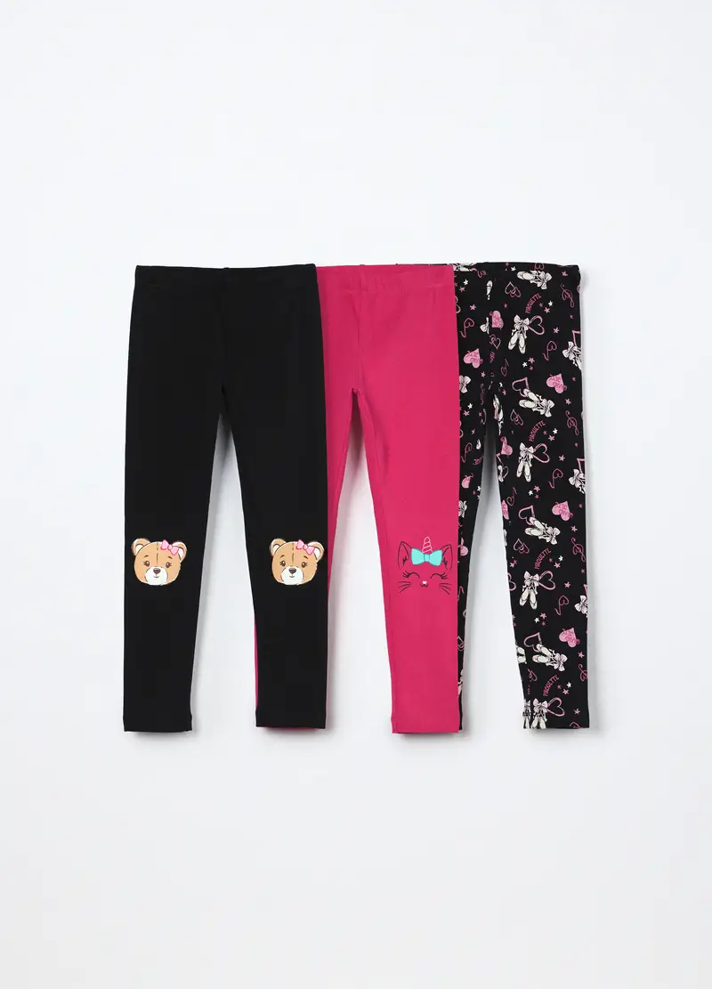 Pack 3 Leggings In Jersey Di Cotone Stretch Bambina, Nero