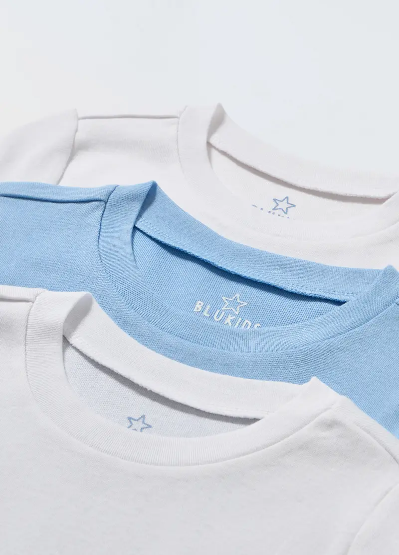 Pack 3 Magliette In Puro Cotone Bambino, Bianco/Azzurro miniatura 2