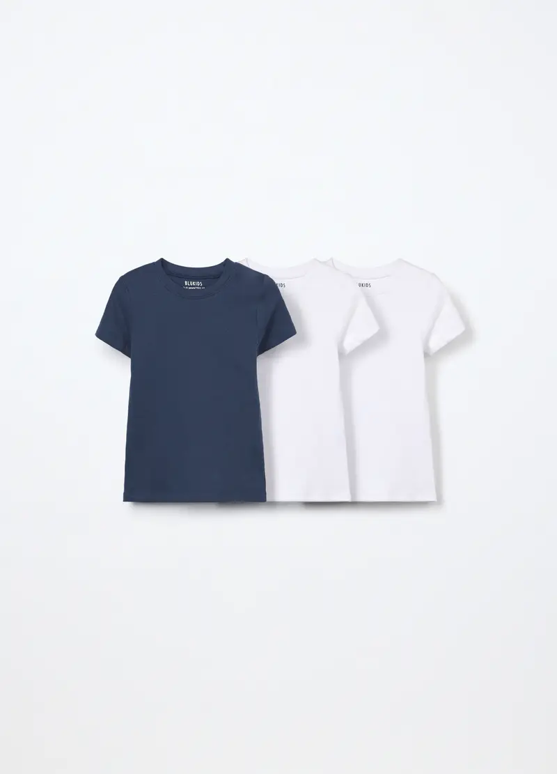 Pack 3 Magliette Intime In Puro Cotone Bambino, Bianco/Blu