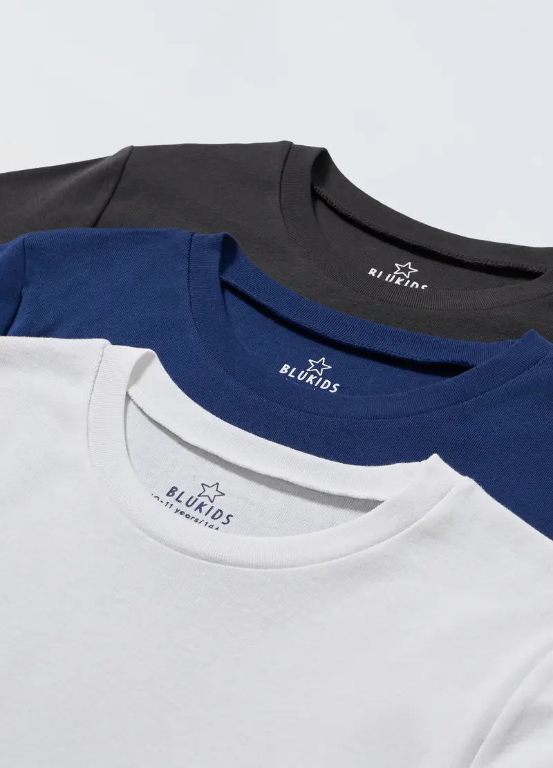 Pack 3 Magliette Intime In Puro Cotone Ragazzo, Bambino, Bianco/Blu miniatura 2