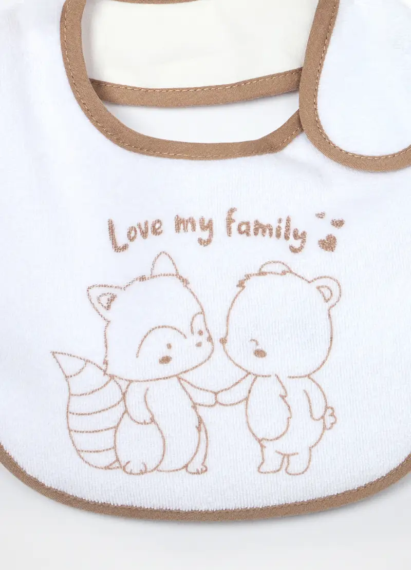 Pack 4 Bavaglini In Spugna Di Misto Cotone, Neonato, Bianco/Marrone, U miniatura 2