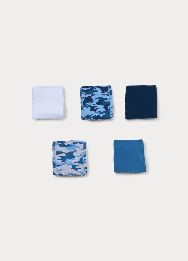 Pack 5 Boxer In Jersey Di Cotone Stretch Ragazzo, Bambino, Blu elettrico
