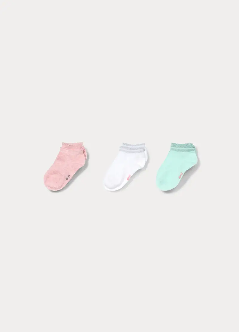 Pack 5 Calze Corte In Cotone Stretch, Bambina, Bianco/Verde miniatura 2