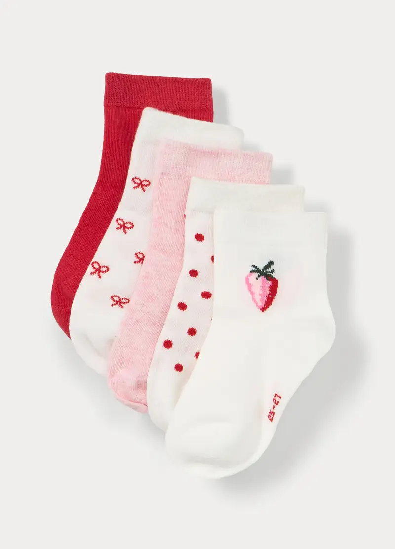 Pack 5 Calze Corte In Cotone Stretch, Bambina, Rosa chiaro