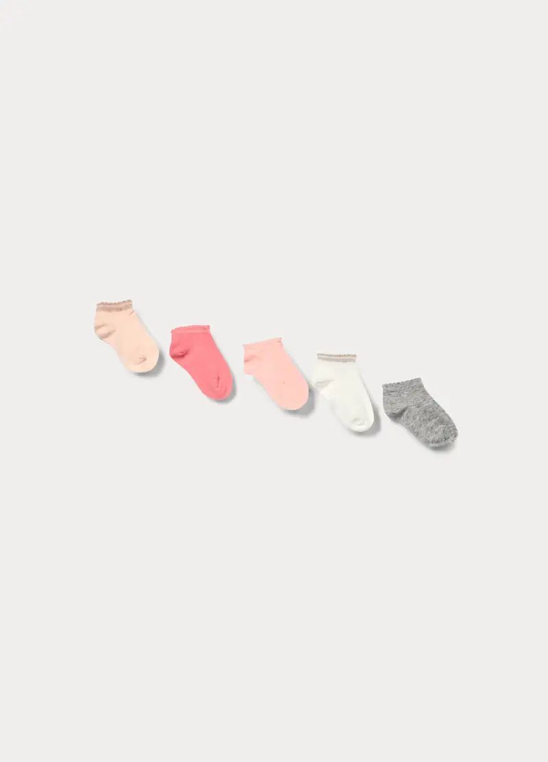 Pack 5 Calze Corte In Cotone Stretch, Bambina, Rosa pastello miniatura 2