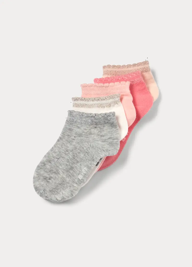 Pack 5 Calze Corte In Cotone Stretch, Bambina, Rosa pastello