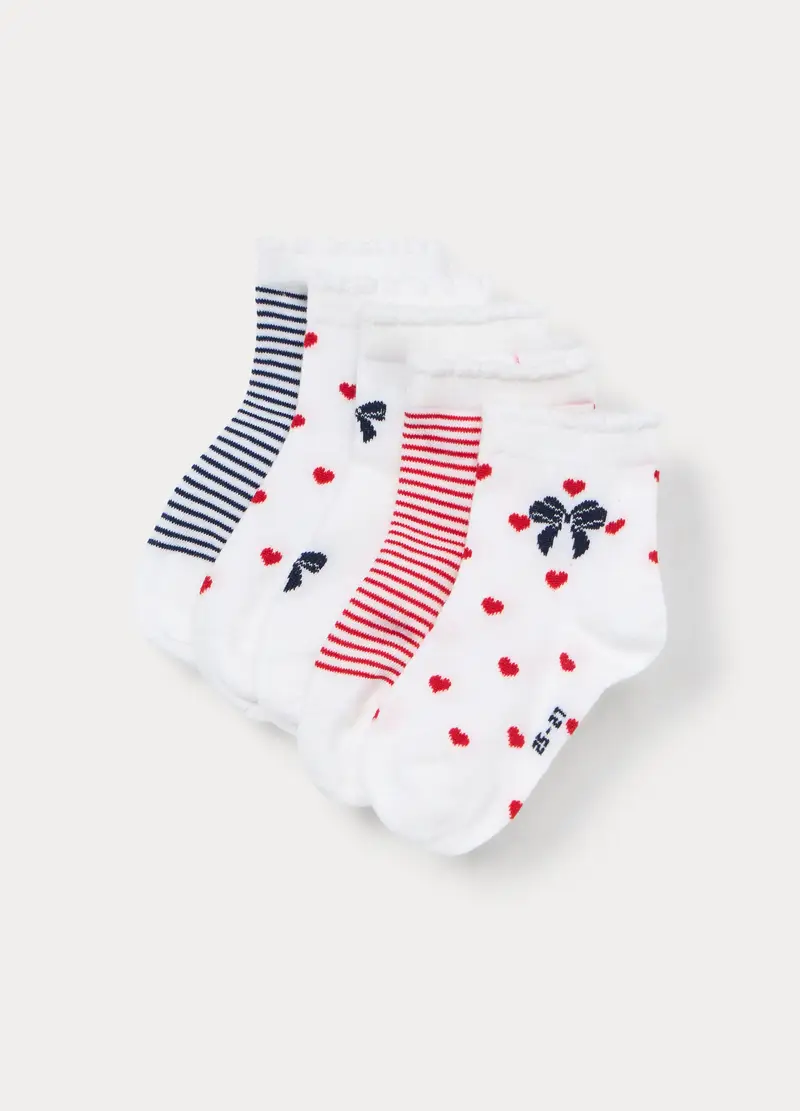 Pack 5 Calze Corte In Misto Cotone Stretch, Bambina, Bianco