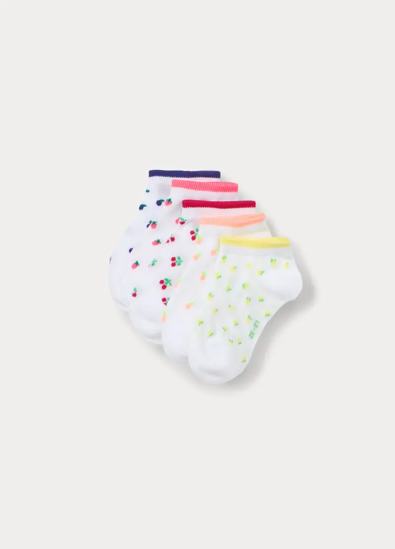 Pack 5 Calze Corte In Misto Cotone Stretch, Bambina, Bianco
