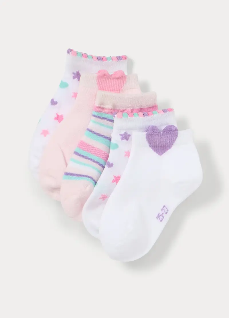 Pack 5 Calze Corte In Misto Cotone Stretch, Bambina, Rosa pastello