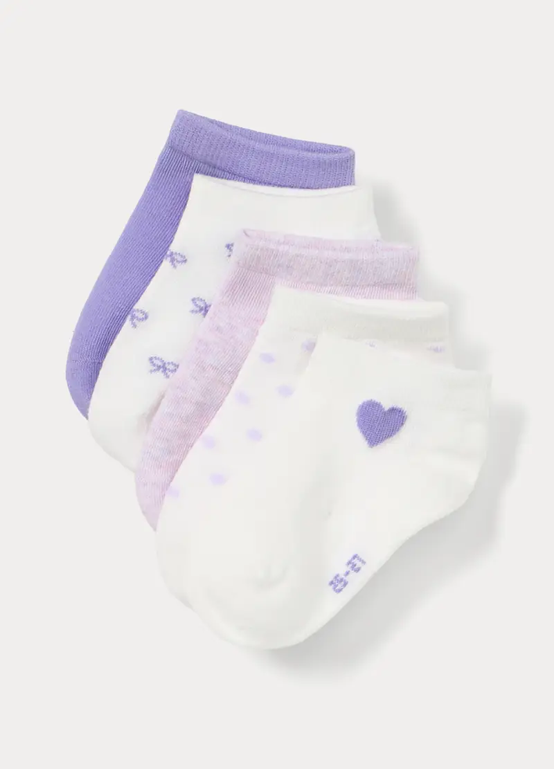 Pack 5 Calze Corte In Misto Cotone Stretch, Bambina, Viola lilla