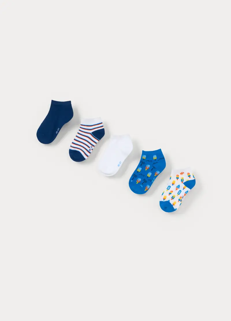 Pack 5 Calze Corte In Misto Cotone Stretch, Bambino, Blu elettrico miniatura 2