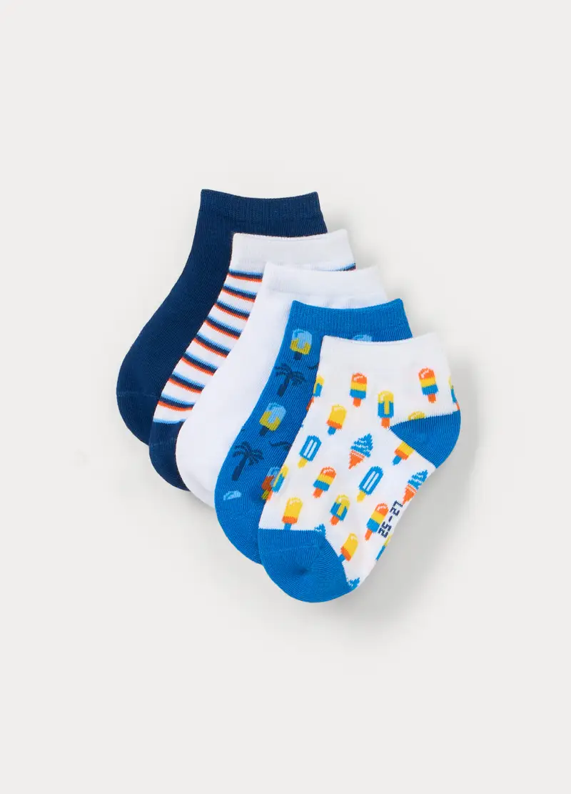 Pack 5 Calze Corte In Misto Cotone Stretch, Bambino, Blu elettrico