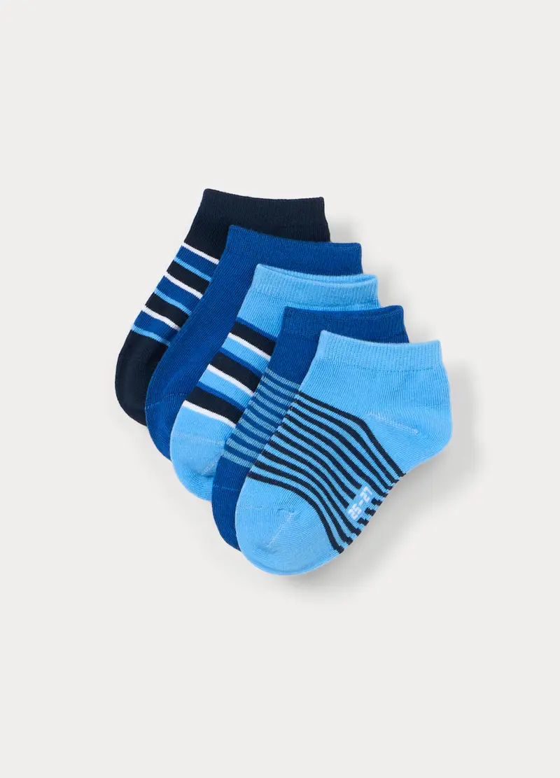 Pack 5 Calze Corte In Misto Cotone Stretch, Bambino, Blu elettrico