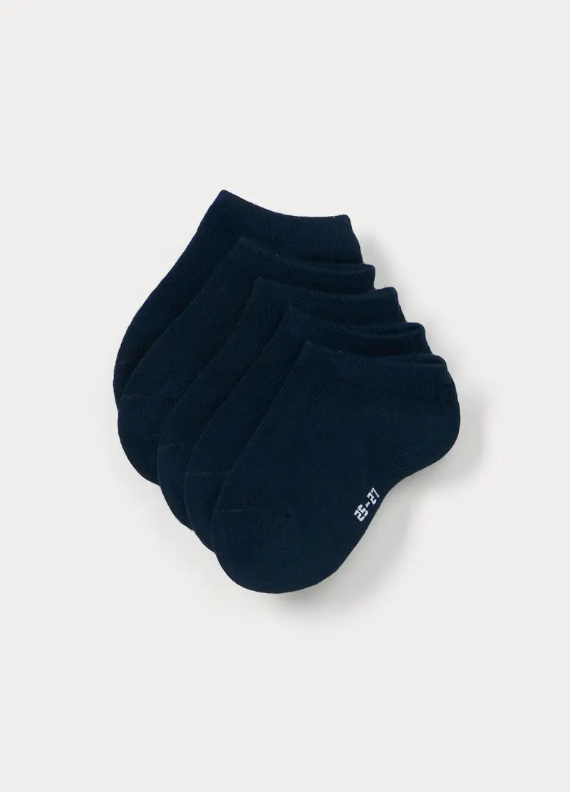 Pack 5 Calze Corte In Misto Cotone Stretch, Bambino, Blu navy