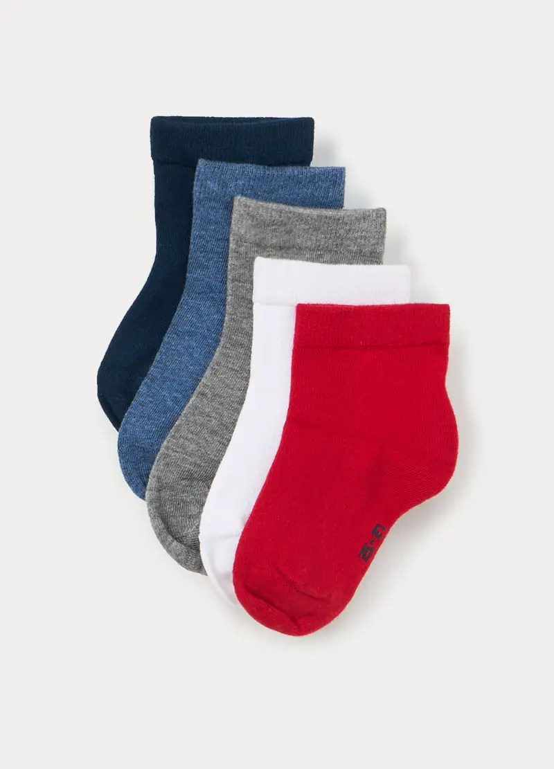 Pack 5 Calze Corte Misto Cotone, Bambino, Blu/rosso