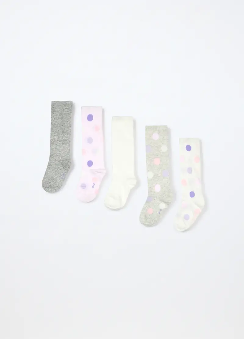 , Pack 5 Calze Lunghe In Cotone Stretch Bambina, Bianco miniatura 2